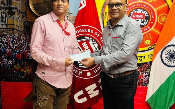 ON 03.09.2025 FINANCIAL HELP OF RS.50,000/- PROVIDED BY THE HANDS OF GS/NRMU COM. VENU P. NAIR TO BOOKING CLERK ARSHAD SAYED FOR GETTING TREATMENT OF ARTIFICAL LIMB FROM WELAFER FUND OF ECC SOCIETY.