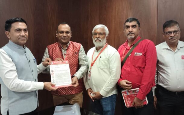 1ST OCTOBER 2026 WILL REMAIN A MEMORABLE DAY FOR NRMU AND THE KONKAN RAILWAY FRATERNITY. TODAY, OUR RESPECTED GS/NRMU, COM. VENU P. NAIR JI, HAD THE PRIVILEGE OF MEETING THE HON’BLE CHIEF MINISTER OF GOA, SHRI PRAMOD SAWANT JI, AT HIS SPECIAL OFFICIAL ROOM IN PANAJI.